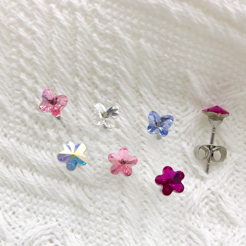 【花/蝶】醫療鋼單鑽耳針 | 自用送禮 | 水晶飾品 - 耳環/耳夾 - 不鏽鋼 多色