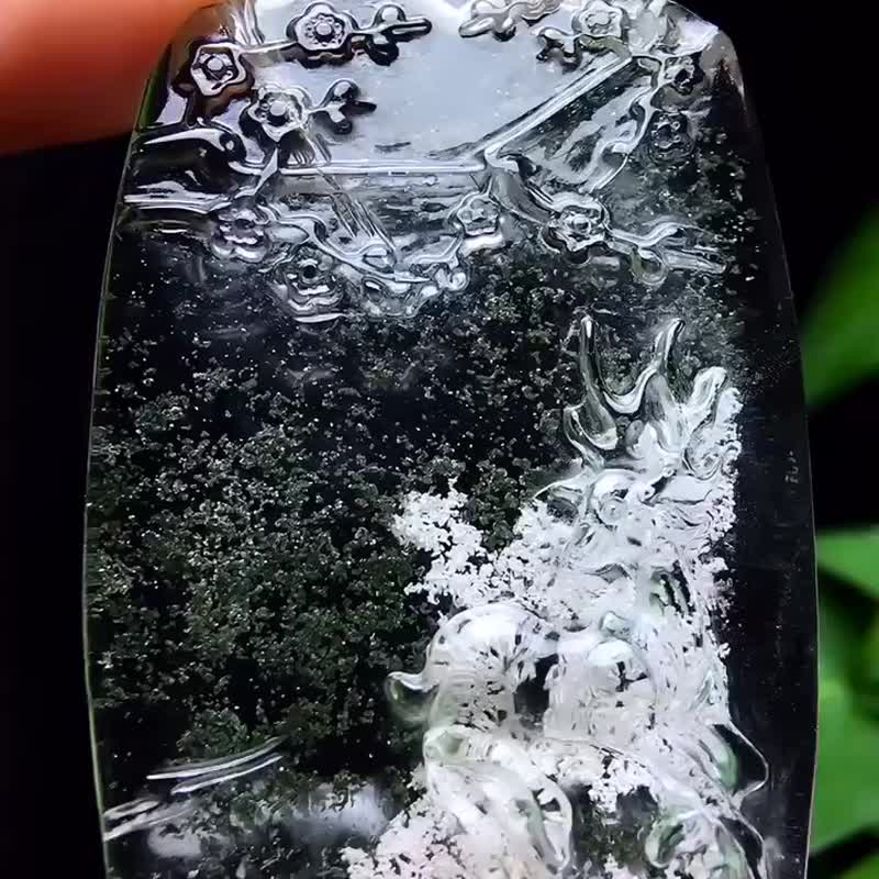 天然彩幽靈內雕發財樹吊墜   大自然形成的景色之美天地之萬物永 - 擺飾/家飾品 - 水晶 