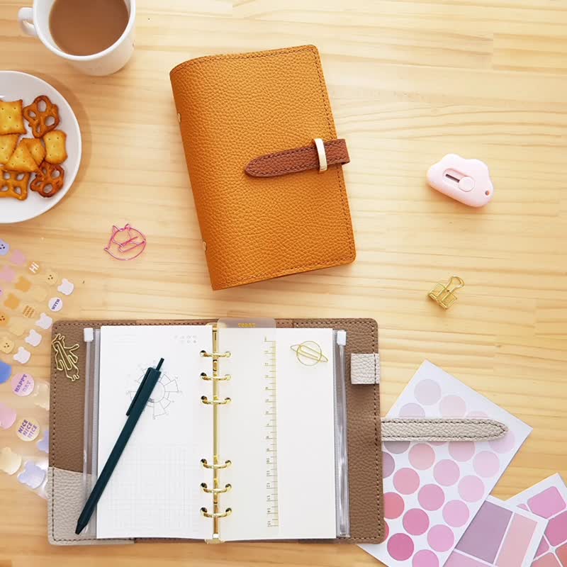 2025 Binder Planner A6 Handcrafted Planner 12 Journaling Supplies Bullet Journal - Notebooks & Journals - Faux Leather Orange