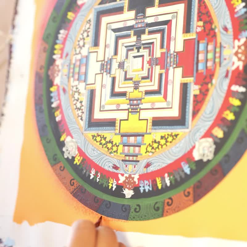 时轮曼荼罗唐卡——饰以24K金箔的时间灵性图示 - 壁貼/牆壁裝飾 - 其他材質 多色