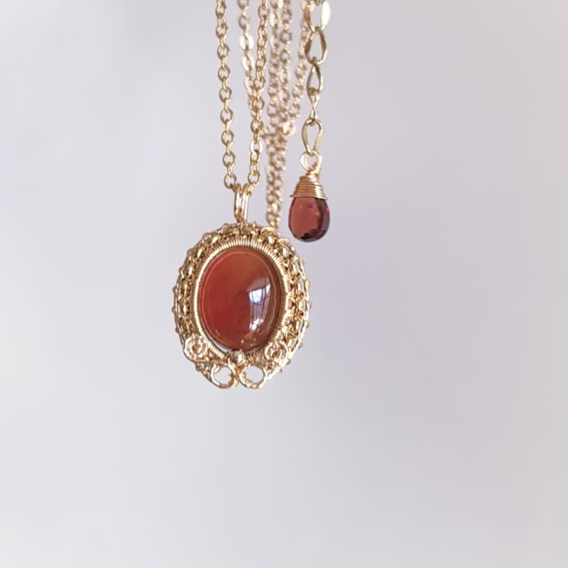 レトロなガーネットのゴールドフィルドネックレス 14kGF ゴールドフィルドネックレス 天然石ネックレス ハンドメイド 変色なし - ネックレス - 宝石 ゴールド