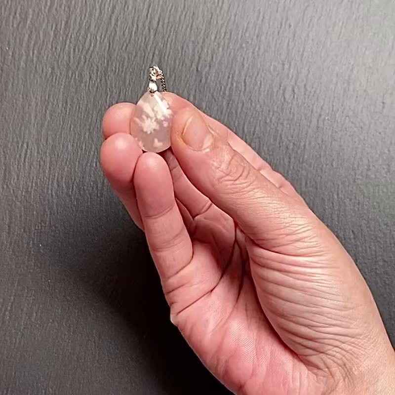 Natural Jelly-like Water Flower Sakura Agate 925 Sterling Silver Titanium Steel Necklace: Enhances Luck & Attracts Relationships - Necklaces - Crystal Multicolor