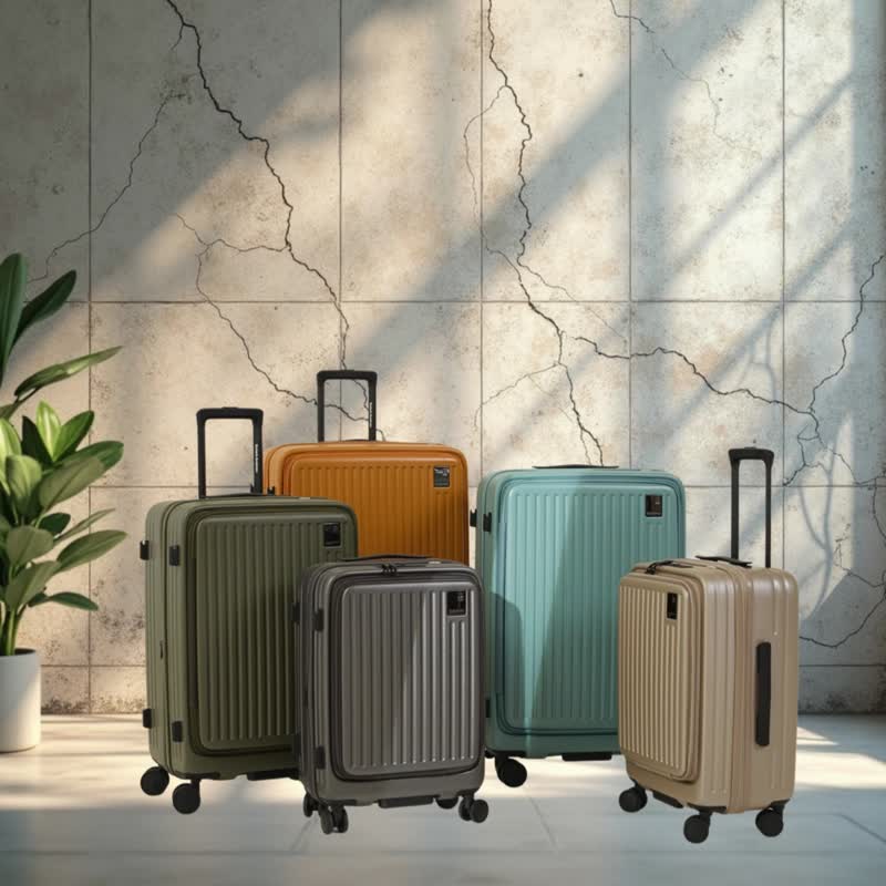 Gift Travel Set [ANDES] 28-inch Traveler Front-Opening Top-Spec Silent Wheel Luggage - กระเป๋าเดินทาง/ผ้าคลุม - พลาสติก สีกากี