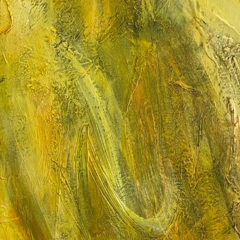 Original Yellow Painting On Canvas Aesthetic Abstract Wall Art Colorful Modern - 壁貼/牆壁裝飾 - 壓克力 黃色