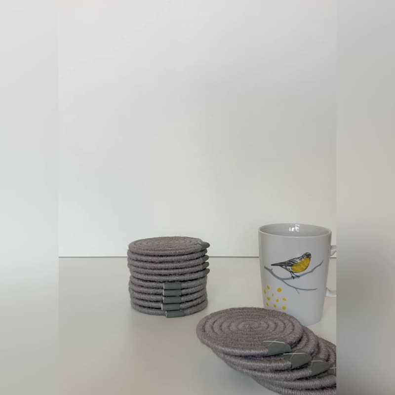 Set of 5 coasters, Jute mug stand, diameter 9 cm - 杯墊 - 棉．麻 灰色