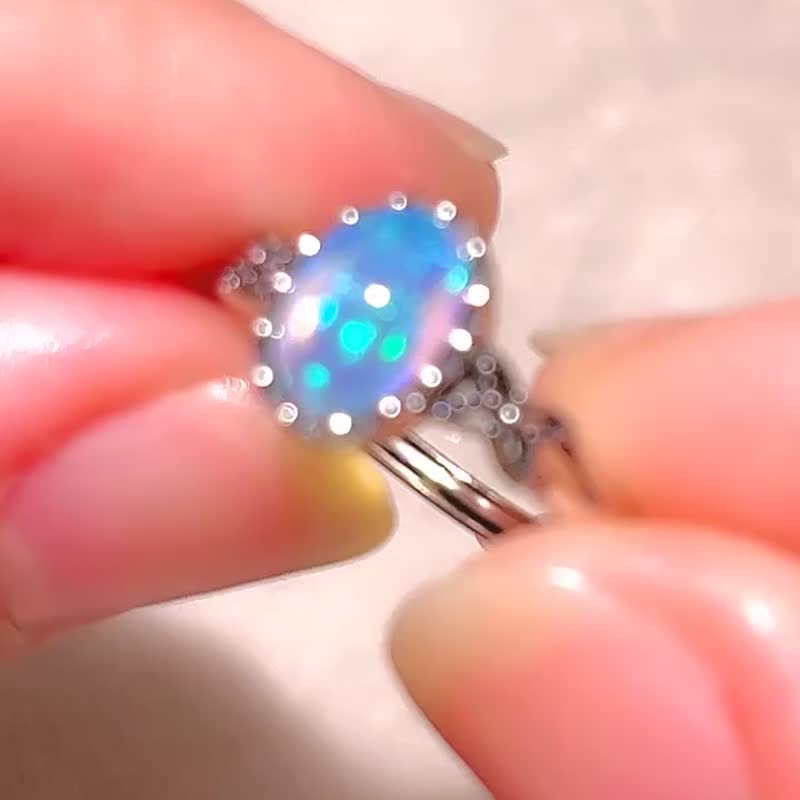 波光粼粼寧靜海 白歐泊寶石戒指  / 蛋白石 / 925純銀 / Opal - 戒指 - 寶石 藍色