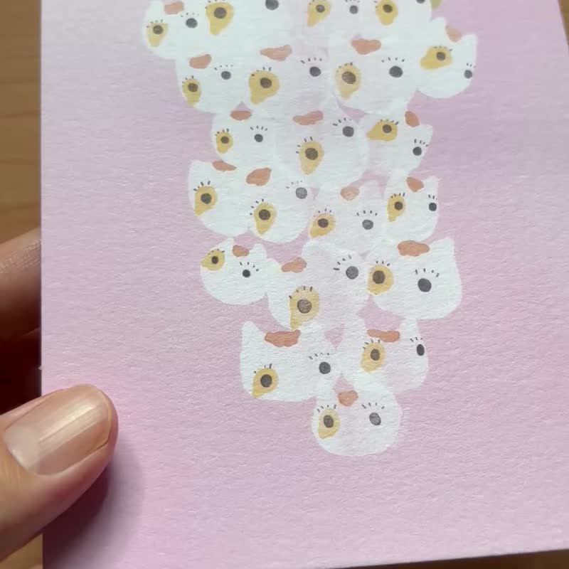 Cyndraw 猫のブドウ ポストカード - はがき・メッセージカード - 紙 ピンク