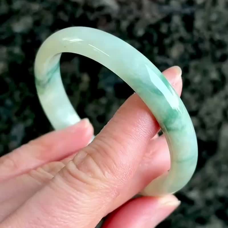 冰種 天然翡翠 緬甸 A玉 玉鐲 • 糯冰種飄藍花翡翠福鐲 - 手鍊/手環 - 玉石 藍色