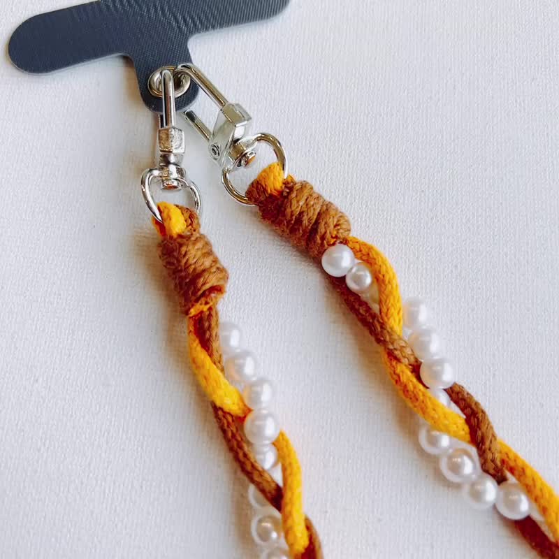 Earth pearl woven mobile phone strap mobile phone lanyard mobile phone case anti-fall - อุปกรณ์เสริมอื่น ๆ - ผ้าฝ้าย/ผ้าลินิน สีส้ม