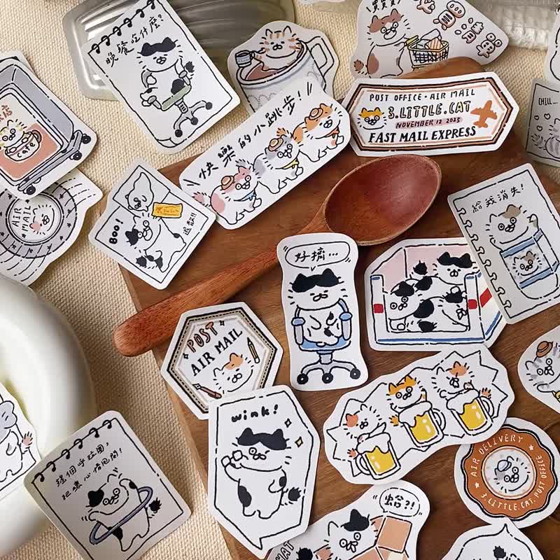 3小喵咪／猫の漫画旅行／ステッカーパック／手帳ステッカー／全6種 - ステッカー・シール - 紙 多色