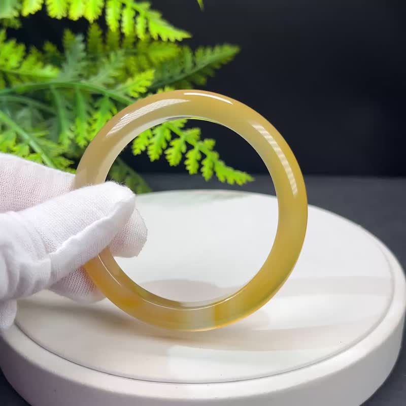 精美 灰金色瑪瑙手鐲 52MM 冰透起剛玉髓手環 招財幸運平衡能量 - 手鍊/手環 - 半寶石 金色
