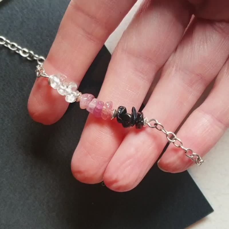 Capricorn stones bracelet, 925 silver, Tourmaline, Quartz, Schorl, Cristmas gift - 手鍊/手環 - 寶石 多色