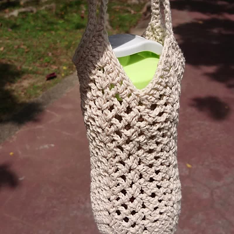 Hand-woven beverage bag/water bottle bag/green bag/woven bag/walking bag can be customized in color - ถุงใส่กระติกนำ้ - ผ้าฝ้าย/ผ้าลินิน หลากหลายสี