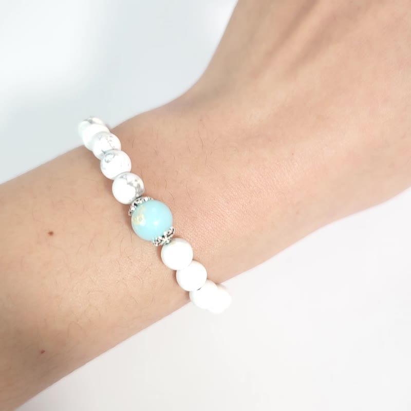 Songshi Shouhua (white turquoise/natural Shoushan stone) (14.5cm) - Bracelets - Stone White