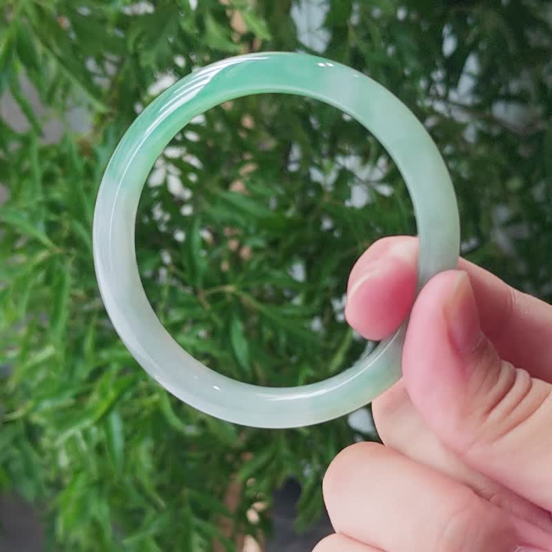 蒼霖 | 冰糯起膠 / 翠綠 / 細福鐲 / 手圍16.5 | 天然A貨翡翠玉鐲 - 手鍊/手環 - 玉石 綠色