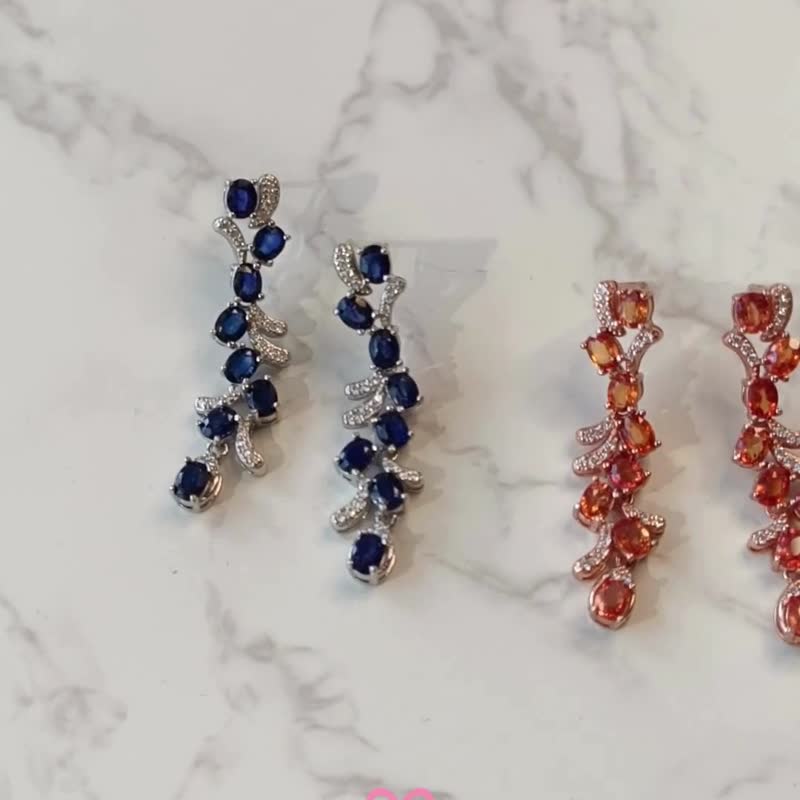 Natural Blue Sapphire Drop Earrings Silver 925, gemstone Drop earrings. - 耳環/耳夾/耳骨夾 - 純銀 藍色