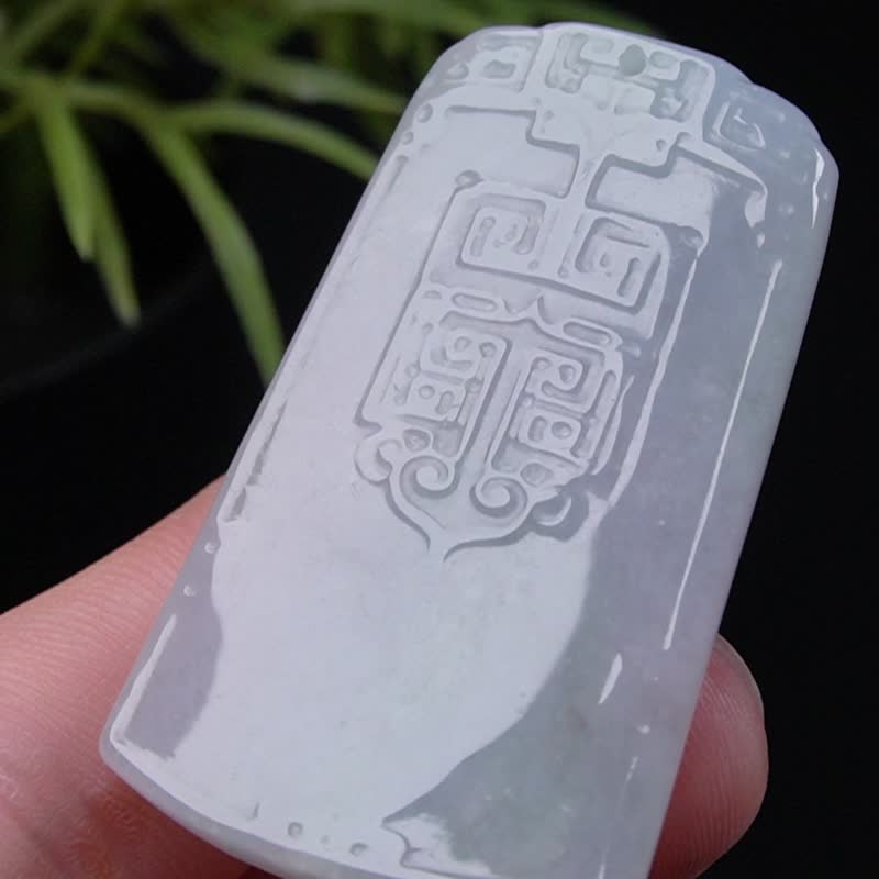 冰種翡翠吉祥無事牌項鍊 | 天然緬甸玉翡翠A貨 | 送禮 - 吊飾/掛飾 - 玉石 綠色