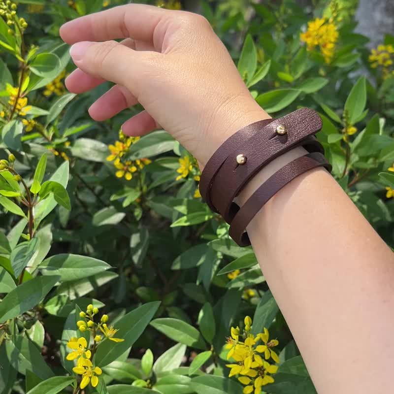 索菲 皮革手環 黑可可 / 星空黑 /  柏青色 - 手鍊/手環 - 真皮 咖啡色