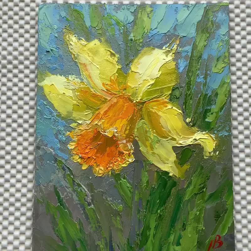 Narcissus oil painting Yellow flower Spring Single Decorative panels Original - 壁貼/牆壁裝飾 - 其他材質 黃色