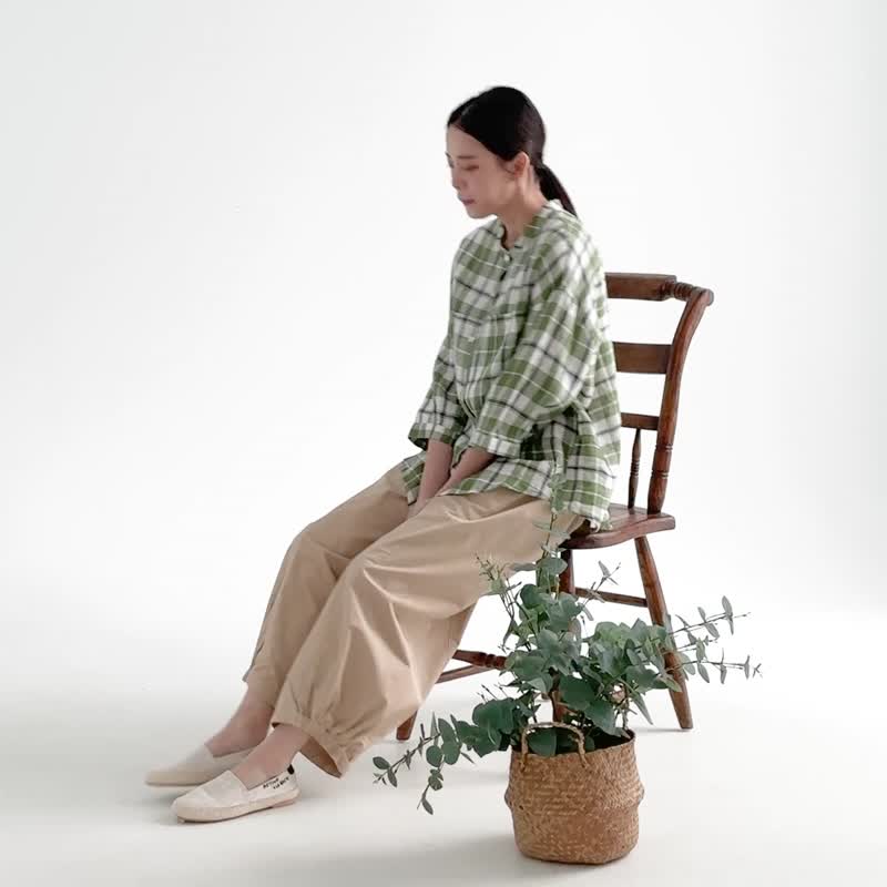 【Simply Yours】Platform Linen Shirt Green F - Women's Shirts - Cotton & Hemp Green