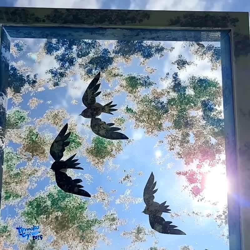 【１点のみ/空色散歩/レインブルー】　透明アート　影絵　インテリア　雲　鳥　オブジェ　夏 - 海報/掛畫/掛布 - 壓克力 藍色