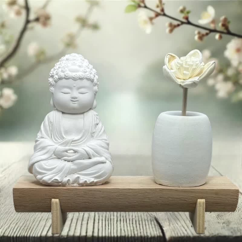 文青簡約風 淨念吉祥之育德小佛 原木底座系列 新時尚風格 - 香氛/精油/擴香 - 水泥 白色