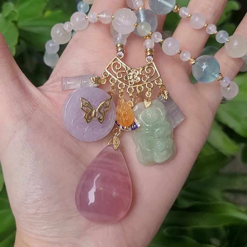翡翠 蝠報 粉晶 海藍寶 多寶 所願皆成 上善若水 彩虹 項鍊 單品 - 項鍊 - 寶石 多色