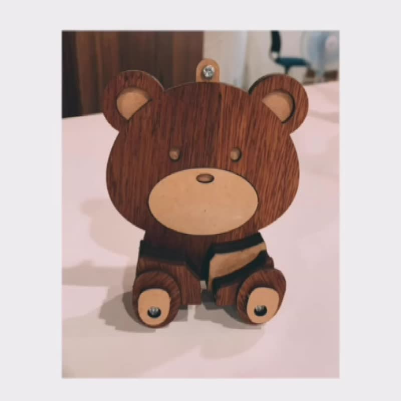 [Handmade DIY] Keychain Bear Couple Pendant Key Storage Rack Wedding Gift - Wood, Bamboo & Paper - Wood Orange