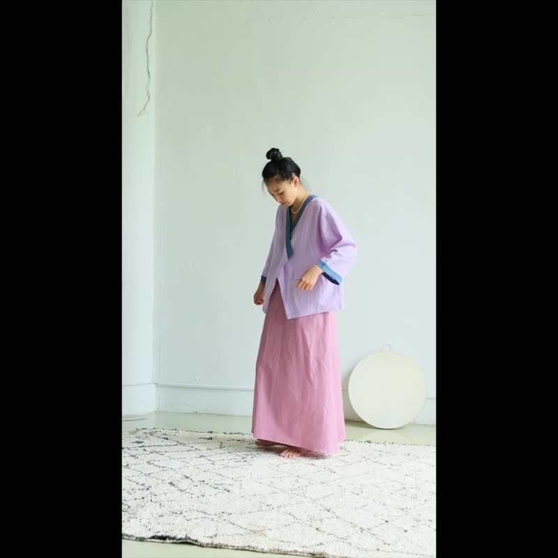 單扣滾邊短外套 薰衣草紫 - 女大衣/外套 - 棉．麻 紫色