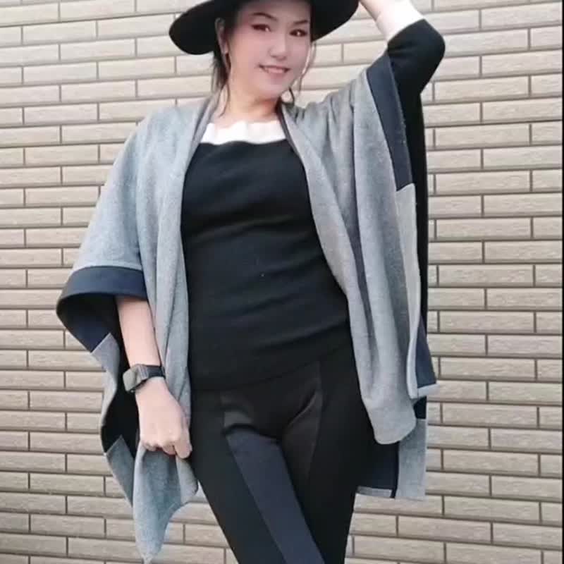 DYM Fashion gray and black brushed cape scarf fashion custom made uniform - ผ้าพันคอถัก - ไฟเบอร์อื่นๆ 