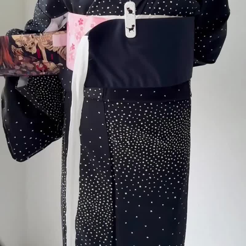 預繫式定型名古屋帶-浮世繪風: 千葉古內裏 瀧夜叉姫與骷髏妖 - 皮帶/腰帶 - 聚酯纖維 黑色