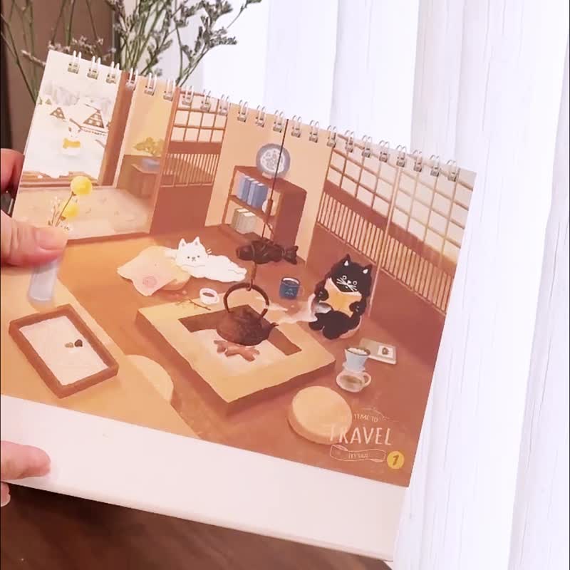 2026桌曆-貓貓旅行時光-馬年桌曆-精美盒裝-交換禮物 - 日曆/月曆/年曆 - 紙 黃色