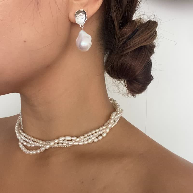 White pearl earrings, pearl silver earrings, baroque pearl, freshwater pearls, - Earrings & Clip-ons - Pearl 