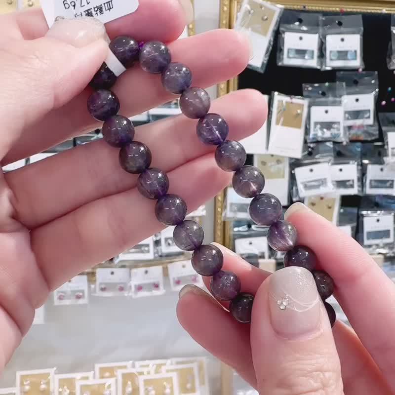 Natural blue-purple blood drop hematite 9mm 17.6g crystal hand beads to keep money, increase popularity, develop spiritual talents - Bracelets - Crystal Blue