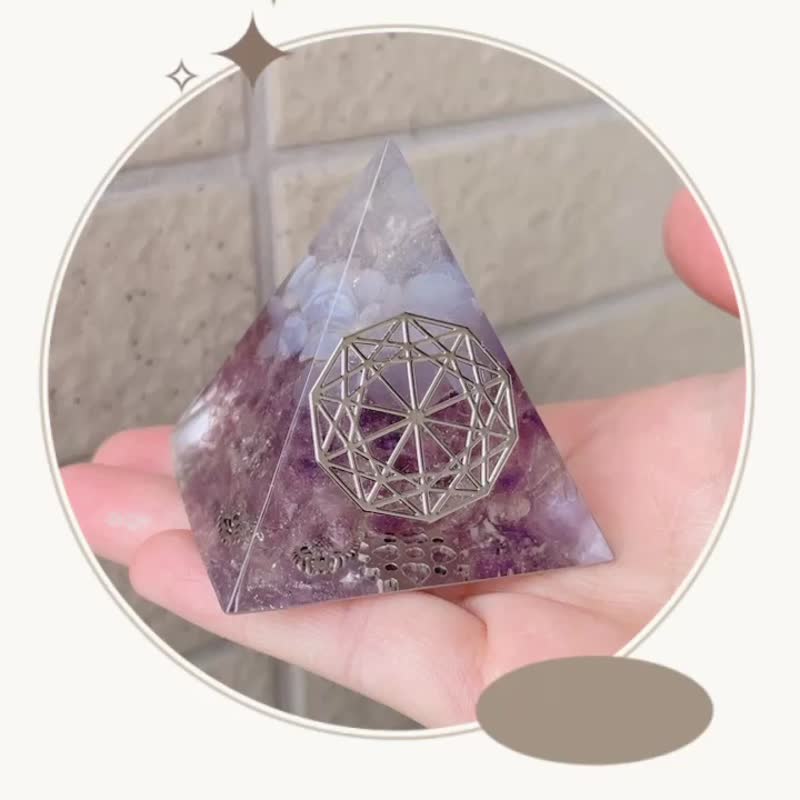 【藍紋瑪瑙+淺紫水晶】奧根能量塔Orgonite (6cm/5cm/4cm) - 擺飾/家飾品 - 水晶 