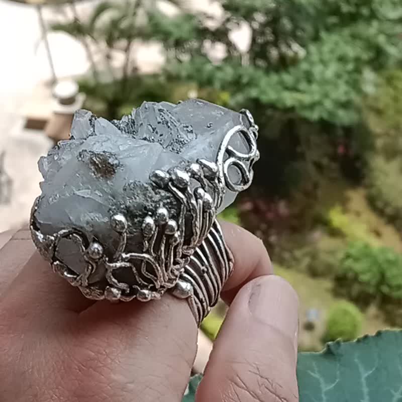 白水晶原礦手工銀戒純銀戒指~漫步金沙~Clear Quartz Silver Ring - 戒指 - 純銀 