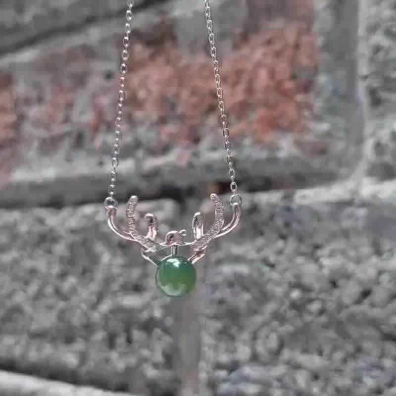 JadeStyle 聖誕禮物【馭光銀角 x 森林之靈】 925銀項鍊 - 鎖骨鍊 - 玉石 綠色