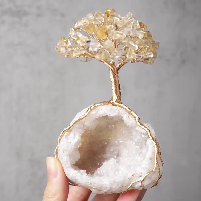 聚寶盆水晶樹 // 黃水晶 白晶洞 // 招財 豐盛 // 贈底座 - 擺飾/家飾品 - 水晶 金色