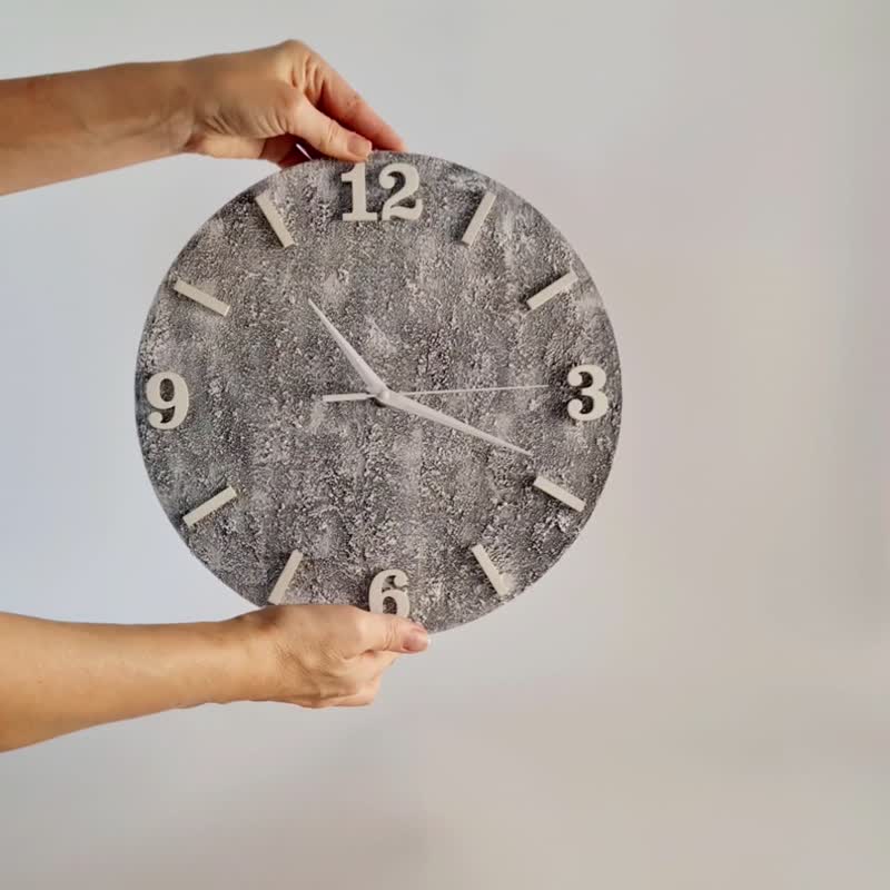 Art wall clock Unique wall clock Textural wall clock Hand made wall clock - 時鐘/鬧鐘 - 其他材質 灰色