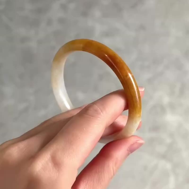天然翡翠 緬甸 A玉 玉鐲 • 琥珀紅黃翡翠福鐲C - 手鍊/手環 - 石頭 紅色