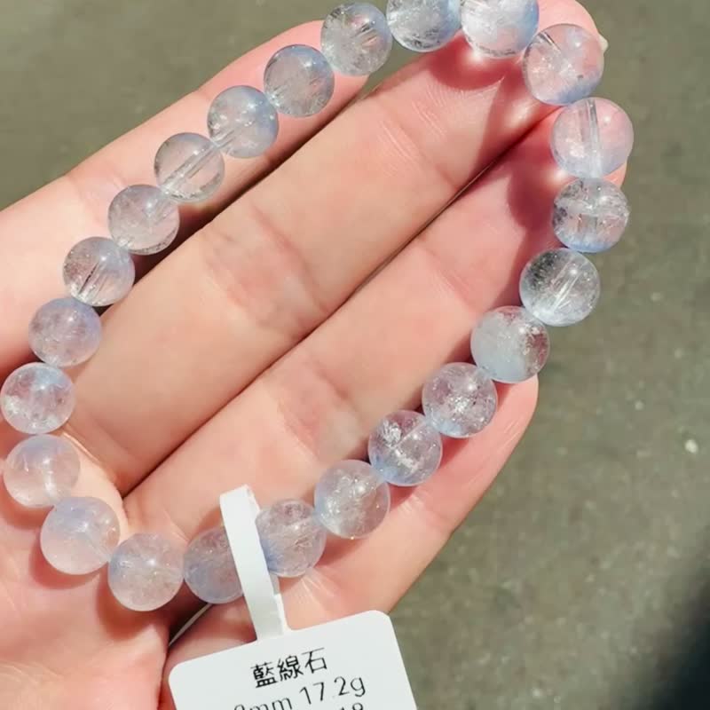 小精品天然藍線石水晶8mm17.2g防甲狀腺亢進加強表達能力 - 手鍊/手環 - 水晶 藍色