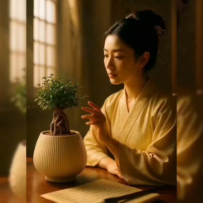 榆樹 線條圓陶盆黃色 窄口 桌上型盆栽 開幕送禮 喬遷禮物 植栽 - 盆栽/植栽 - 植物．花 綠色