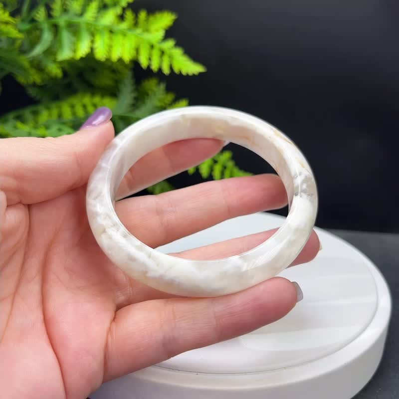 雪花幽靈水晶手镯 59MM 冰底閃片天眼 白色水晶手環 優雅從容招財 - 手鍊/手環 - 水晶 白色