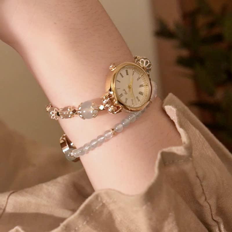 [Time] Crystal Wristband Watch-Tide (Aquamarine/Moonstone/ Stone) - นาฬิกาผู้หญิง - คริสตัล สีน้ำเงิน