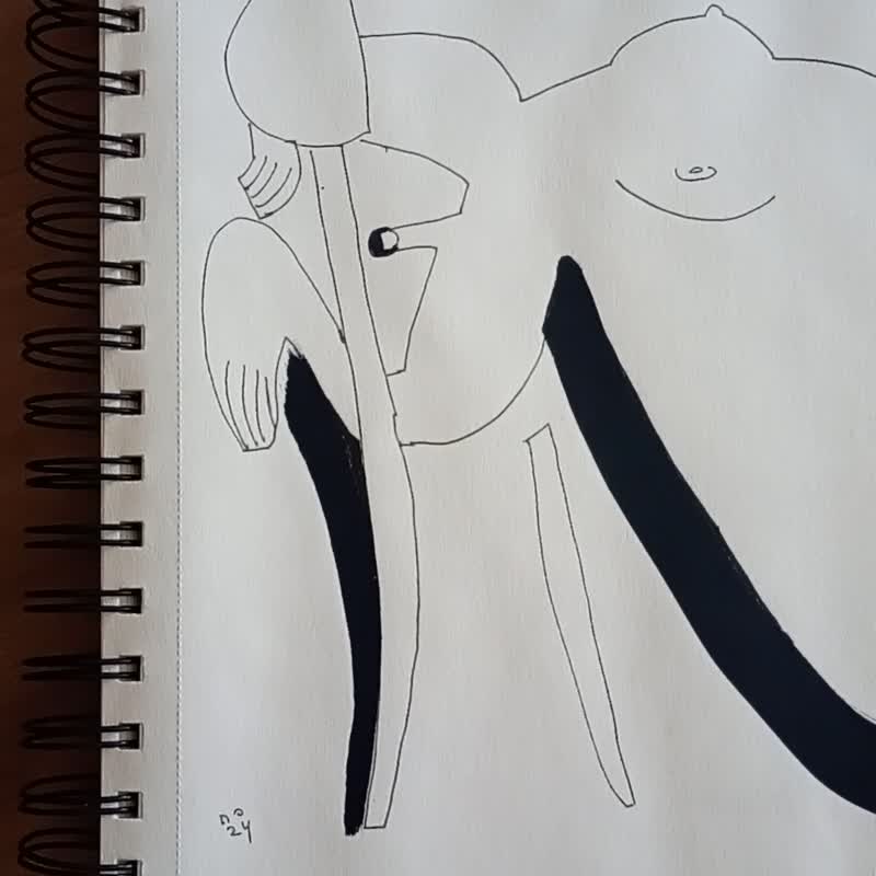 Reclining nude with chair cubism drawing modern style, black white art drawing - โปสเตอร์ - กระดาษ ขาว