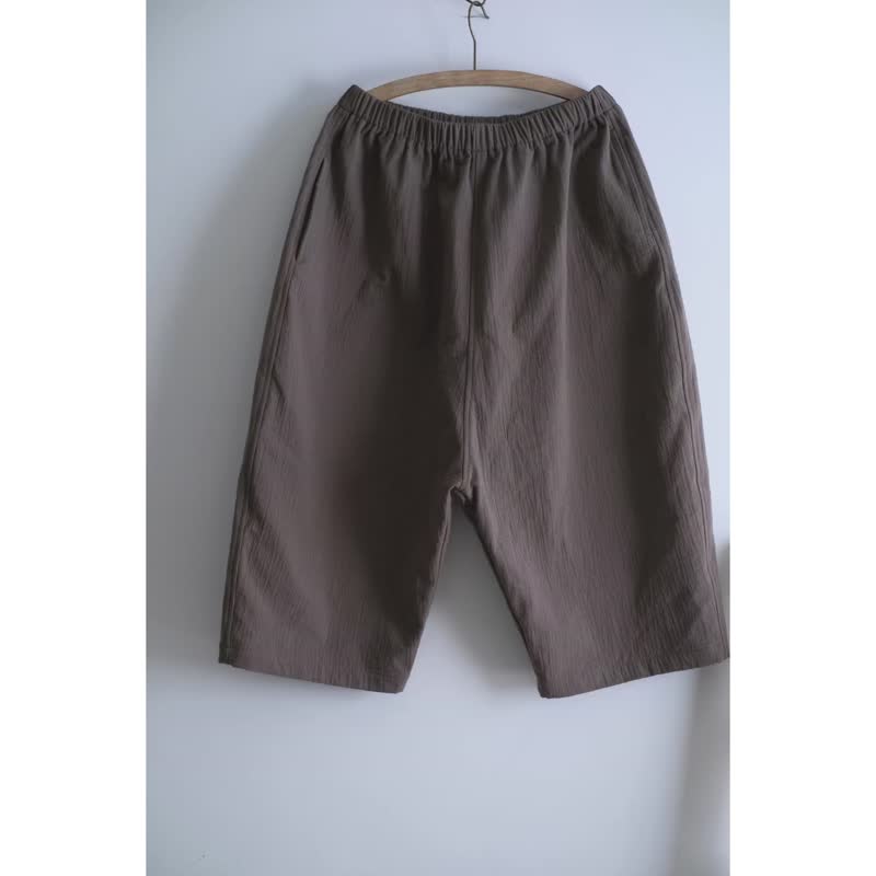 Wrinkled chestnut coffee wide pants - กางเกงขายาว - ผ้าฝ้าย/ผ้าลินิน สีนำ้ตาล