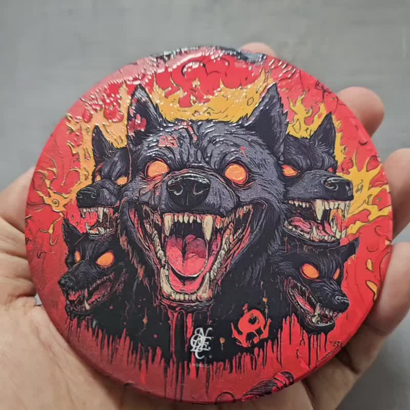 Hell dog- Ceramic Coaster - ที่รองแก้ว - ดินเผา สีน้ำเงิน