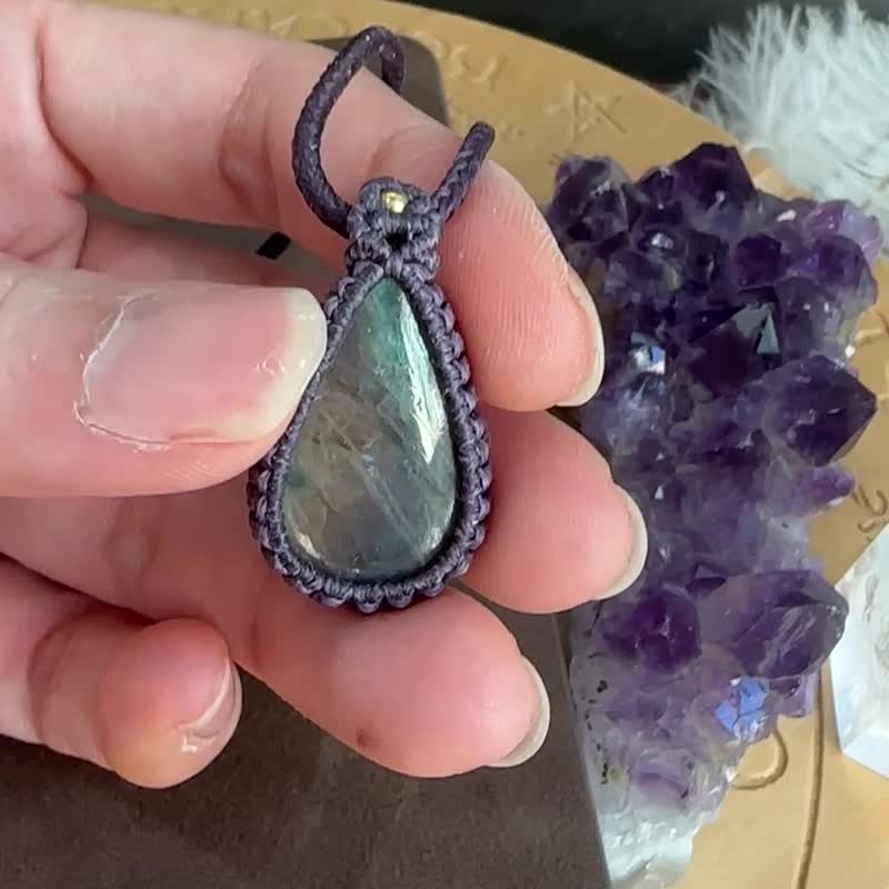 CSP88 簡約民族風 蠟線編織 拉長石 銅珠 項鍊 (可調長度) - 項鍊 - 寶石 紫色