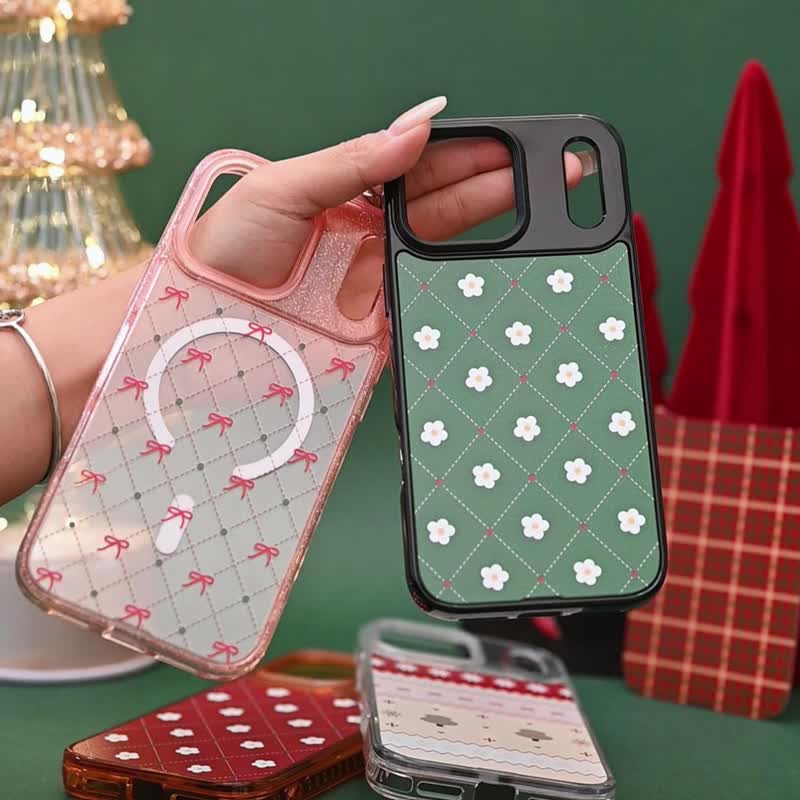 Christmas Red With Floral Print Magnetic Phone Case for i17/i16/i15 Series - เคส/ซองมือถือ - พลาสติก หลากหลายสี
