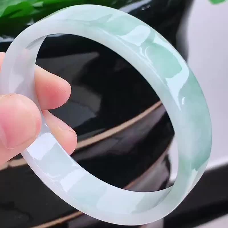 冰種玉鐲 天然翡翠玉鐲 A玉 手鐲 • 冰種翡翠方鐲 - 手鍊/手環 - 玉石 綠色